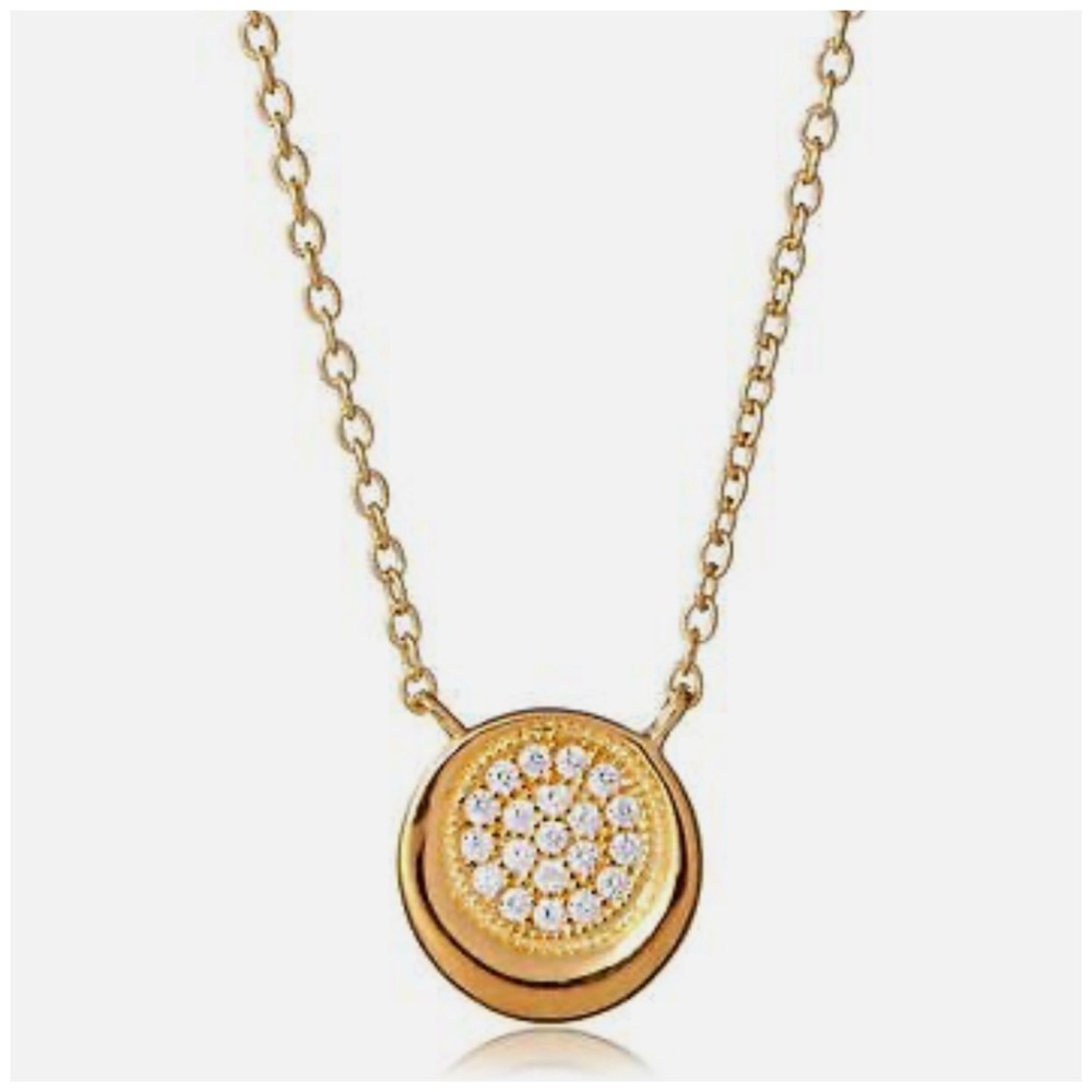Dolce Vetra Pave Disk Frame Pendant Necklace